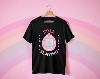 Still Slaying Tamagotchi Black Vneck Tshirt