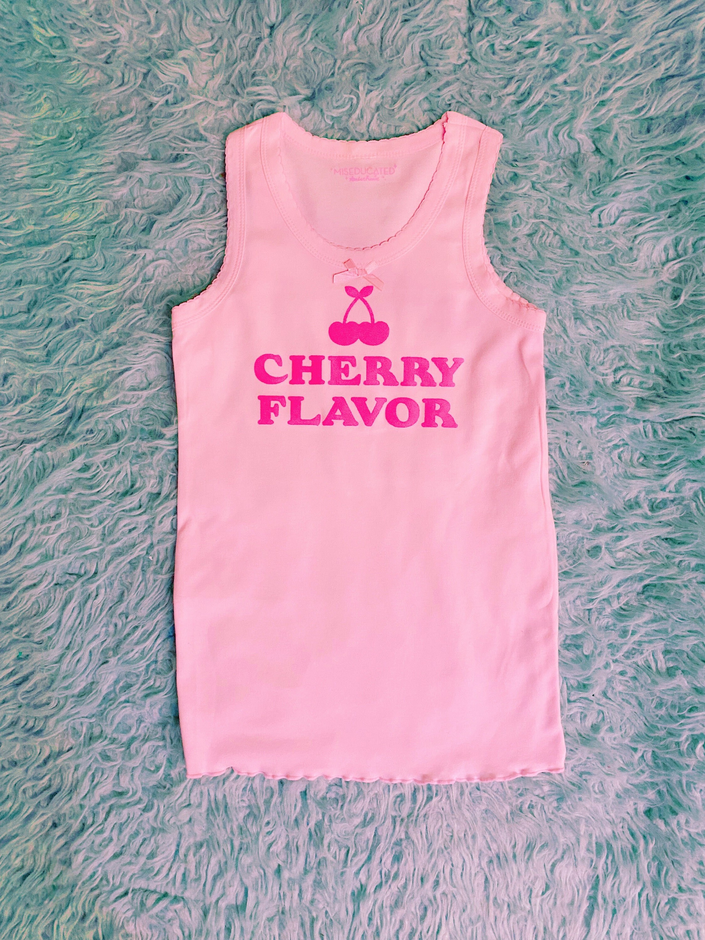 CHERRY FLAVOR Flocked Baby Doll 90s Y2K Fitted Tank with Bow