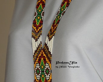 Gerdan ucraniano blanco y rojo. Collar tradicional ucraniano hecho a mano con cuentas de vidrio. Gerdan largo.