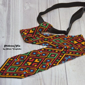 Beads mens tie Ukrainian ornament Ukrainian EmbroideryTie Men Gift Men Accessories Gift Ukrainian style Ukrainian jewelry Seed beads tie