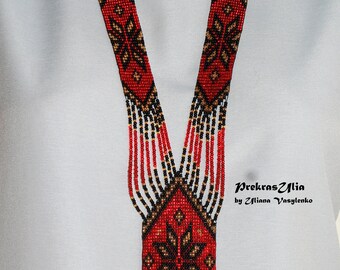 Collar Gerdan ucraniano rojo, joyería folclórica hecha a mano con cuentas de vidrio.