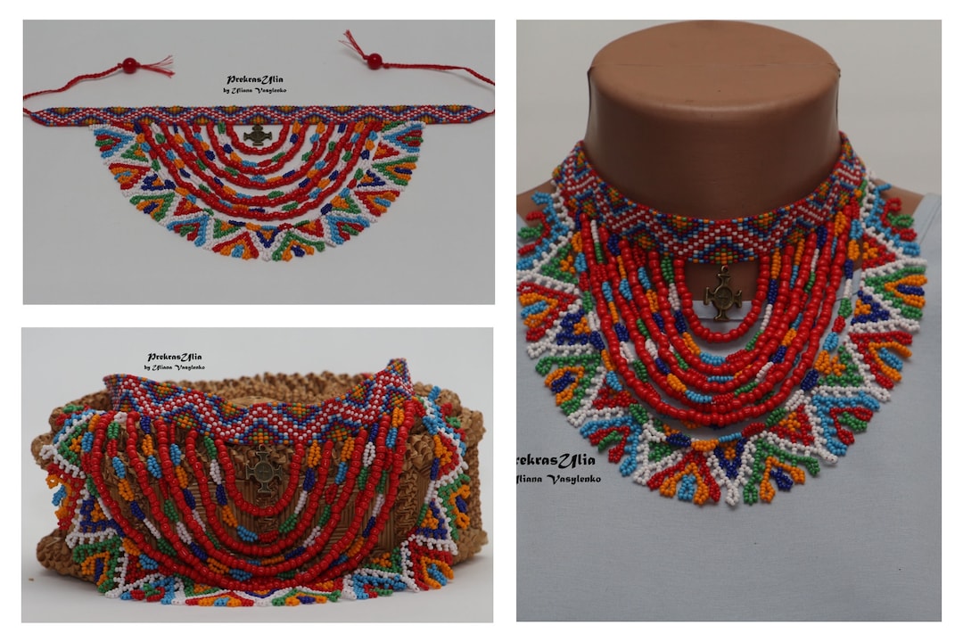 Red Beaded Choker Necklace Ukrainian Gerdan Ornament Necklace Etsy