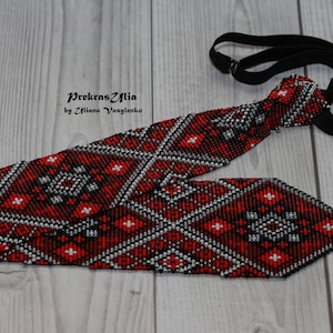Brown mens tie Ukrainian ornament Ukrainian Embroidery Tie Men Gift Men Accessories Gift Ukrainian style Ukrainian jewelry Seed beads tie