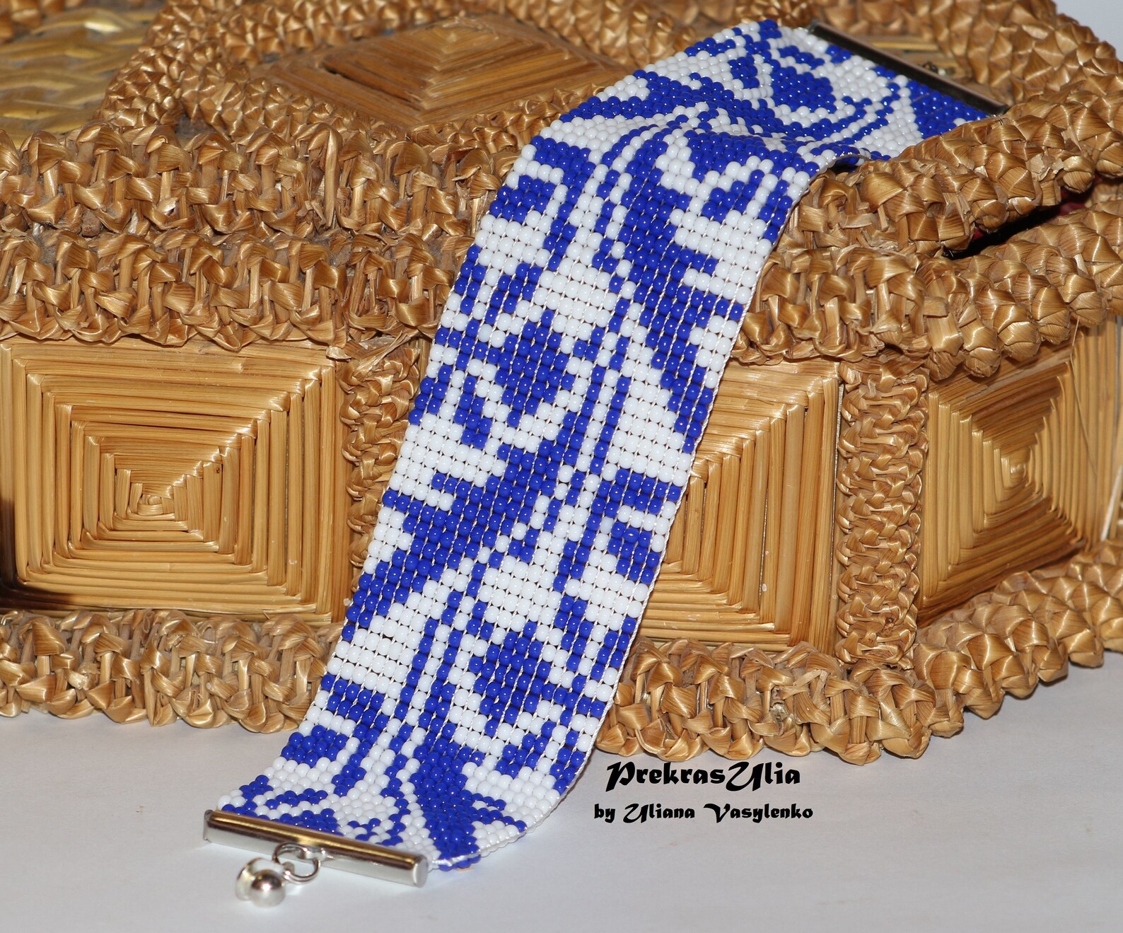 White Blue Ukrainian Seed Beaded Bracelet Folk Pattern Etsy UK