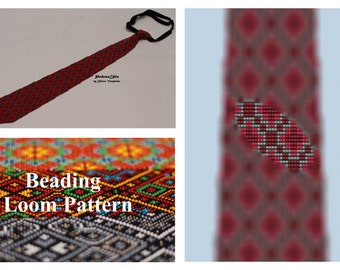 Beading Loom Pattern men tie Red geometric  Beaded Necklace beaded jewelry Instant Download PNG Ukrainian Ornament own design