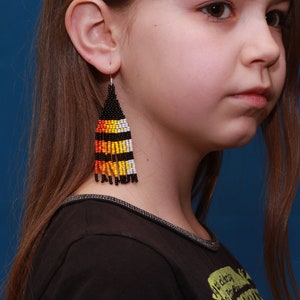 Original black earrings yellow-orange with white  gradient silver earrings