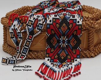 Gerdan tradicional ucraniano, collar de cuentas, joyería ucraniana hecha a mano con cuentas de vidrio, regalo ucraniano largo, rojo, blanco y azul