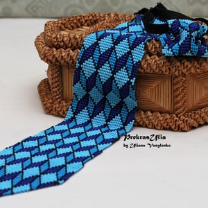 Blue mens tie 3d ornament Ukrainian mens tie Ukrainian ornament  Tie Men Gift Men Accessories Gift Ukrainian style