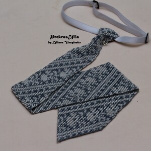 White grey silver tie mens tie  ornament wave  Ukrainian mens tie ornament Tie Men Gift  Accessories Ukrainian style Ukrainian jewelry
