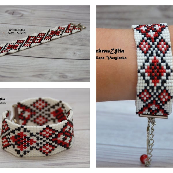 White red Ukrainian seed beaded bracelet folk pattern ukrainian ornament  Ukrainian bracelet Bracelet bracelet Gift  her Multicolor Unisex