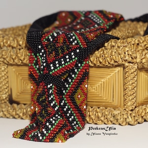 Ukrainian mens tie Ukrainian ornament Ukrainian EmbroideryTie Men Gift Men Accessories Gift Ukrainian style Ukrainian jewelry Seed beads tie