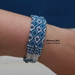 Blue white beaded bracelet, costume bracelet, round bracelet ukrainian bracelet Ukrainian ornament Ukrainian pattern Ethnic jewelry
