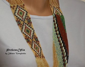 Collar Gerdan de cuentas color crema marrón - Estilo folclórico ucraniano