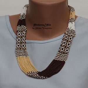 Cream chocolate Modern necklaces tylish decoration cappuccino Brown White Cream Traditional Ukrainian Beads  Ukrainian ornament Gift girl