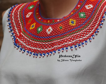 Ukraina smycken Lemko pärlhalsband krywulka Seed bead krage Bead kryza Vyshyvanka halsband Boho smycken Kryvulka ukrainskt halsband
