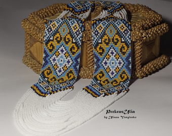 Azul amarillo gerdan patriota ukrainian gerdan tradicional ucraniano hecho a mano collar con cuentas largo Gerdan blanco regalo para su chica mujeres