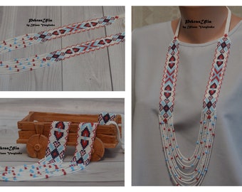 Collier délicat blanc rouge bleu gerdan gerdan circulaire design original ukrainien ornement cadeau à maman soeur amie