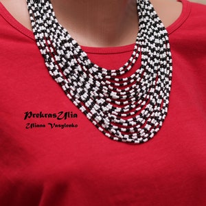 Black white Handmade custome jewerly necklace Beaded With 21 Strands  Necklace to Embroibery necklace