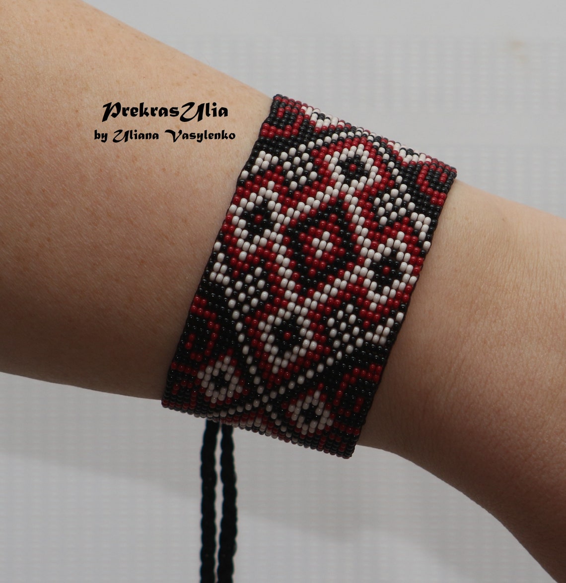 Ukrainian seed beaded bracelet folk pattern choker costume Etsy