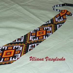 Ukrainian mens tie Ukrainian ornament Ukrainian EmbroideryTie Men Gift Men Accessories Gift Ukrainian style Ukrainian jewelry Seed beads tie