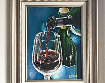Wine painting, wine glass and bottle painting