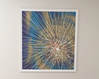 Dandelion abstract, flower abstract, water color, spray paint painting