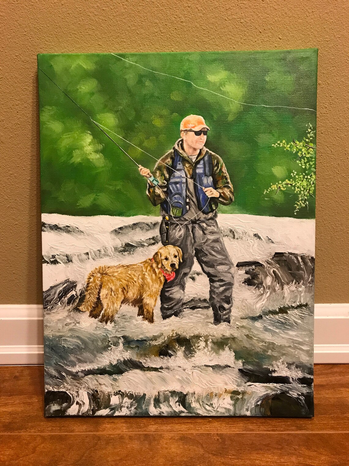 Custom Order Painting Fly Fishing Painting Man and Dog Fly Etsy