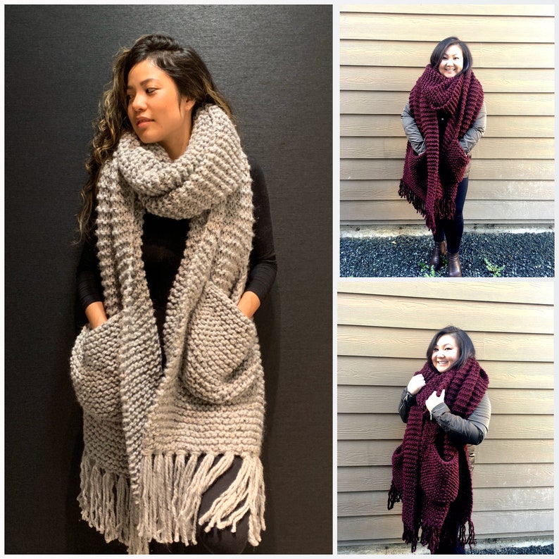 Oversized knit scarf with pockets, chunky knit scarf, super chunky knit scarf, scarf with pockets image 2