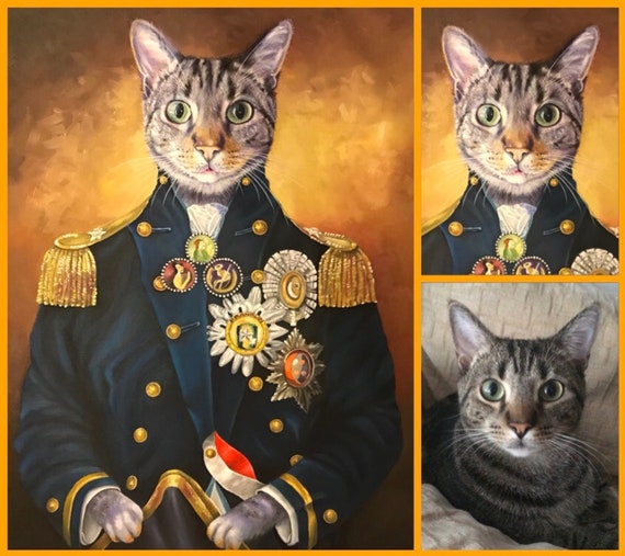 Custom pet painting custom pet portrait cat  in military  Etsy