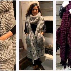 Oversized knit scarf with pockets, chunky knit scarf, super chunky knit scarf, scarf with pockets image 6