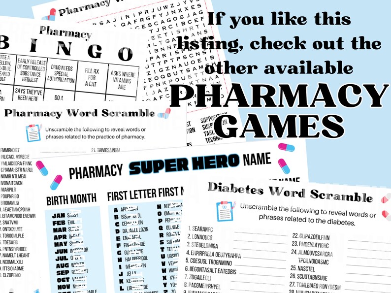 PHARMACY WORD SCRAMBLE Printable. Healthcare Workplace Game. Pharmacy ...