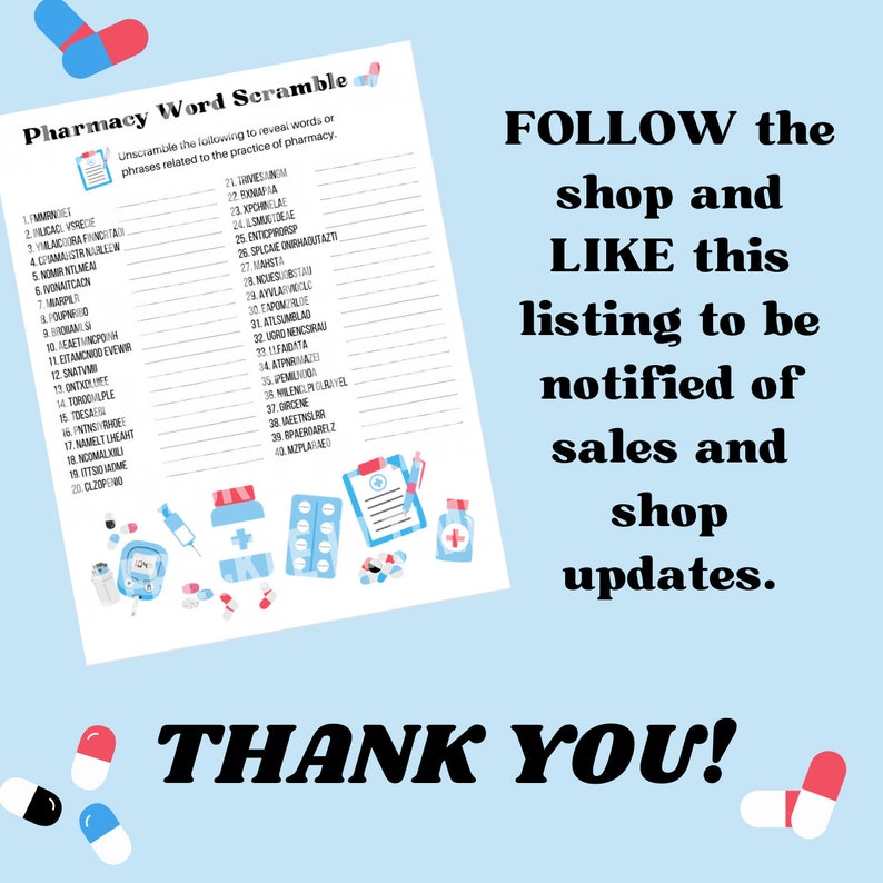 PHARMACY WORD SCRAMBLE Printable. Healthcare Workplace Game. Pharmacy