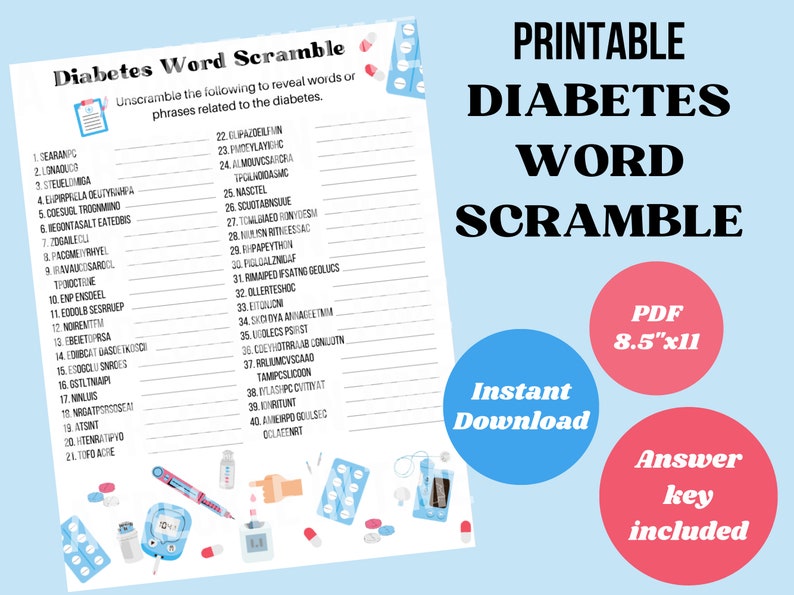 Printable DIABETES WORD SCRAMBLE Game - Fun Healthcare Activity for ...