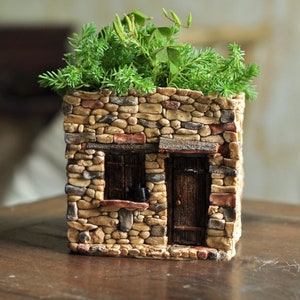 Fairy Garden House Plant Container ~ Miniature Stone Abode Accessory and Garden Pot ~ Unique Garden Planters & Terrarium Miniatures