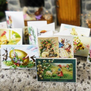 Miniatur Osterkarten, verschiedene Vintage Stile ~ Feengarten & Puppenhaus Geschenke und Geschenke ~ Frühling Diorama Urlaub Minis