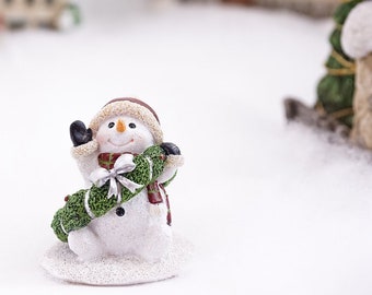 Miniature Snowkid w/ Giant Holiday Wreath ~ Winter Wonderland Fairy Garden Accessories ~ Christmas Figurines & Knick Knacks