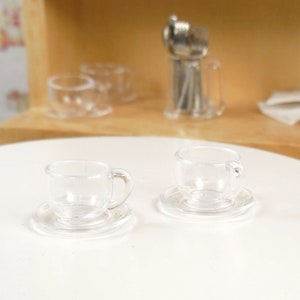 4 PC Miniature Tea and Saucer Glassware, 1:12 scale Plastic ~ Dollhouse or Fairy Garden Kitchen Accessories & Dishes ~ Diorama Craft Supply