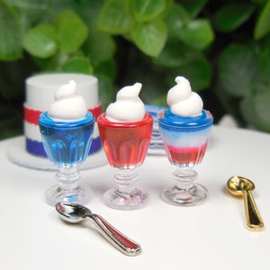 Miniature Jello Parfaits in Red, White & Blue ~ 4th of July Fairy Garden Accessories ~ Patriotic Dollhouse Foods and Desserts