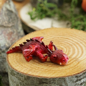Miniature Fire Breathing Red Dragon w/ Wings Sleeping ~ Fairy Garden Accessories & Supplies ~ Dragon Cake Toppers and Table Decor