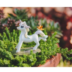 Fairy Garden Baby Unicorn w/ Bird ~ Miniature Rainbow Unicorn Figurine for Gardens ~ Terrarium Miniatures ~ Unicorn Party Decor & Gifts