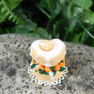 Miniature Heart-Shaped Orange Cream Cake ~ Valentine's Day Fairy Garden Accessories ~ Dollhouse Desserts