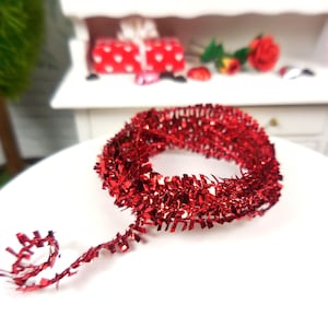 3mm Miniature Red Tinsel Rope Garland, 3 FT ~ Valentine's Day Fairy Garden & Dollhouse Décor ~ Mini Heart Themed Diorama Craft Supplies