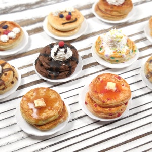 Miniature Pancakes W/ Fruit or Candy Toppings & Silverware ~ 1:12 Dollhouse Breakfast Foods ~ Fairy Garden Accessories ~  Fake Food Crafts