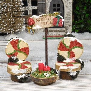 OOAK Miniature North Pole Chairs, Table & Sign ~ Winter Fairy Garden Accessories ~ Christmas Minis Craft Supply ~ Terrarium Figurine