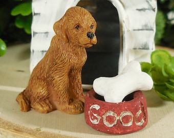 Miniature Brown Puppy Figurines ~ Fairy Garden Supplies & Accessories ~ Animal Miniatures for Terrariums, Garden Decor, and Unique Keepsakes