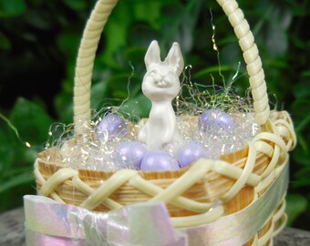 Miniature Standing 'White Chocolate' Bunny Figurine ~ Easter Fairy Garden & Dollhouse Accessories ~ Spring Diorama Craft Supply