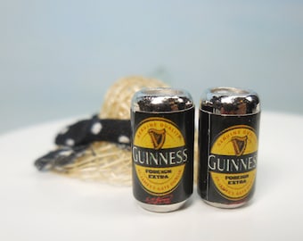 Miniature Metal Guinness Labeled Beer Cans, 2 PC ~ St. Patrick's Day Fairy Gardens & Dollhouses Minis ~ Leprechaun Trap Diorama Accessories