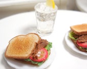 Fairy Garden Miniature BLT Sandwich on Toast, Miniature Sandwich for Fairies, Dollhouse Food, Handmade Clay Ham Sandwiches