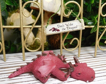 Miniature Fire Breathing Red Dragon w/ Wings Sleeping ~ Fairy Garden Accessories & Supplies ~ Dragon Cake Toppers and Table Decor