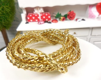 3mm Mini Gold Braided Roping,  3 FT ~ Valentine's Day Fairy Garden & Dollhouse Décor ~ Miniature Heart Themed Diorama Craft Supplies